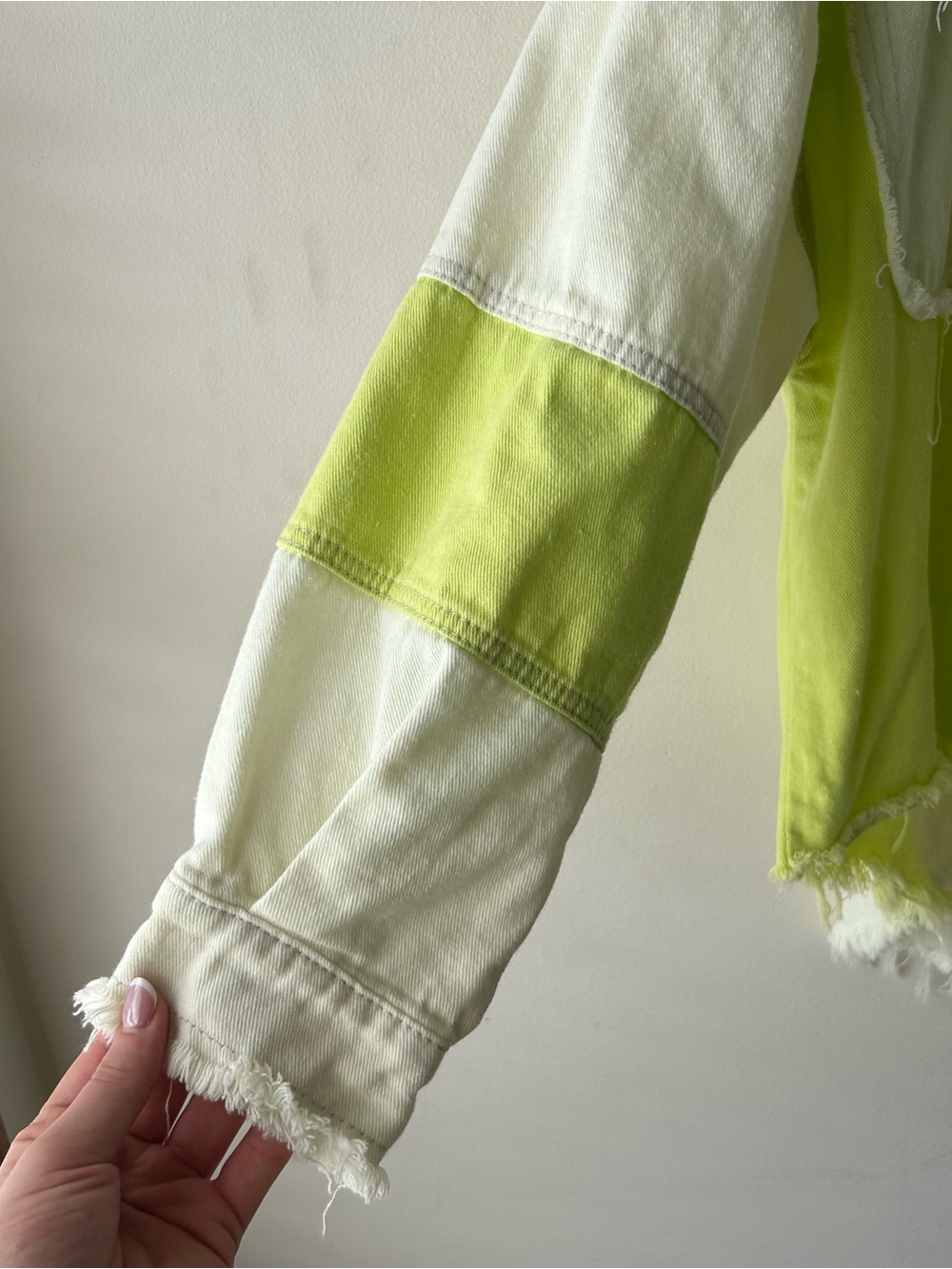 POL Oversized Frayed Worn Shacket Jacket Top Neon Green White M - Picture 4 of 11